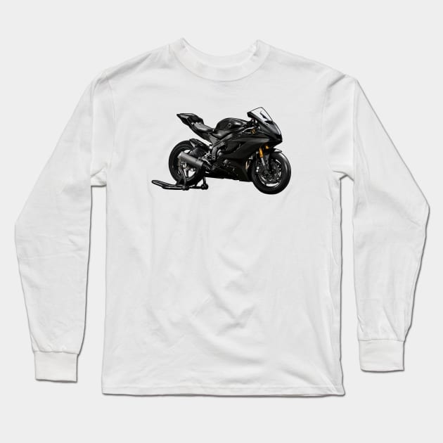 Black YZF R6 Motorcycle Sketch Art Long Sleeve T-Shirt by KAM Std